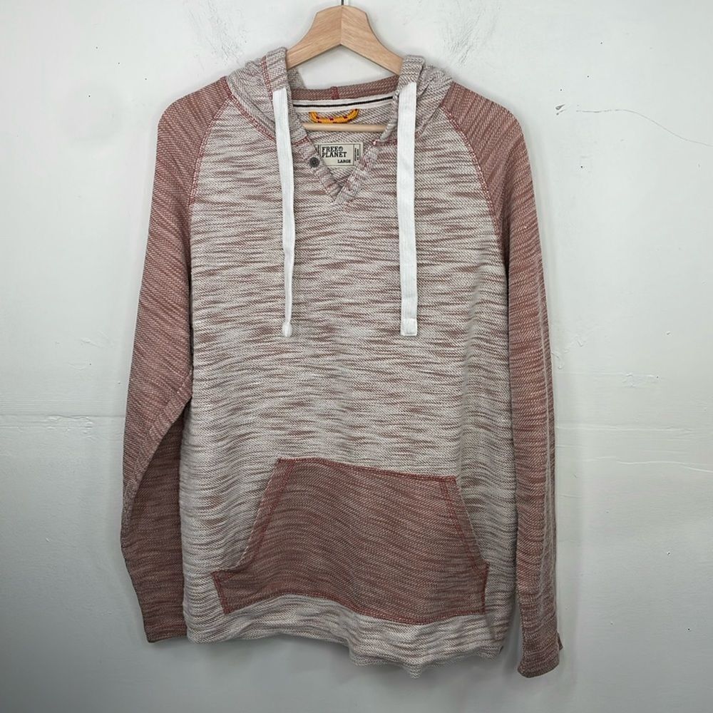 FREE PLANET Knit Hooded Sweatshirt Hoodie Men's Large